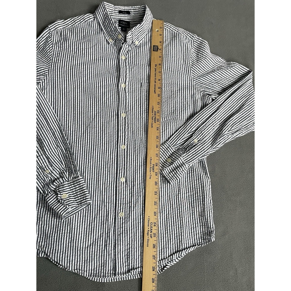 J Crew Shirt Mens Medium Seersucker Gray Striped Button Down  Long Sleeve - Picture 5 of 7